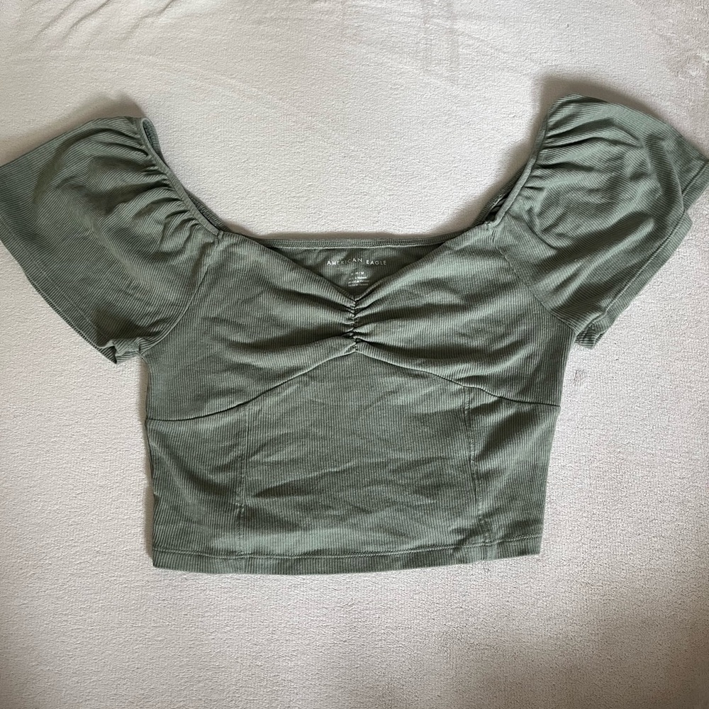 American Eagle Outfitters Olive Ruched Blouse